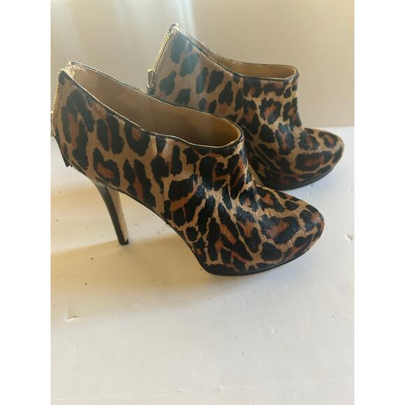 Nine West Shoes - Nine West Platform Ankle Booties Stiletto Brown Leopard Print Calf Hair Sze 7.5